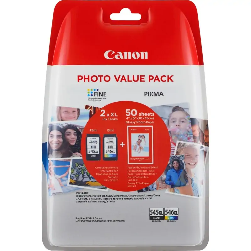 Canon Confezione multipla cartucce d'inchiostro a resa elevata PG-545XL/CL-546XL + carta fotografica