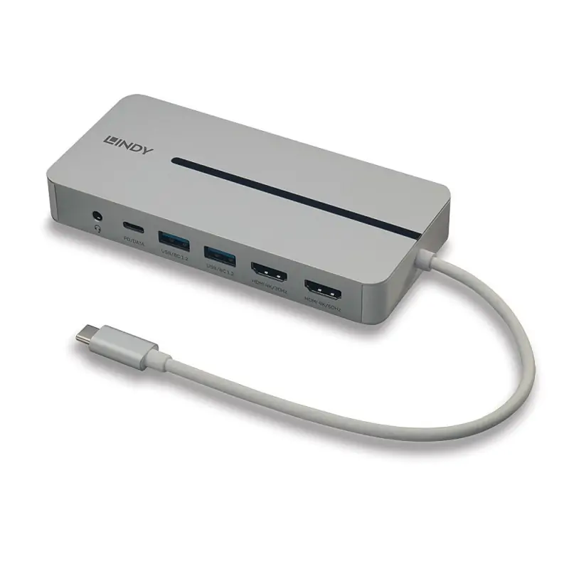 Lindy 43360 replicatore di porte e docking station per laptop Cablato USB 3.2 Gen 1 (3.1 1) Type-C Argento, Bianco