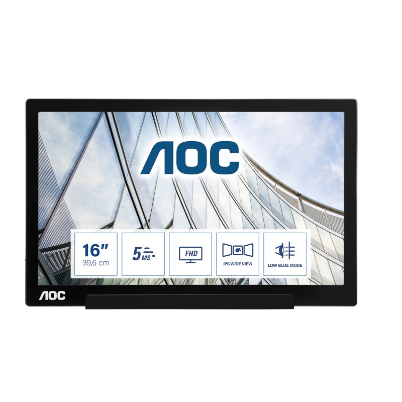Image of AOC 01 Series I1601FWUX Monitor PC 39.6 cm (15.6") 1920 x 1080 Pixel Full HD LED Argento, Nero