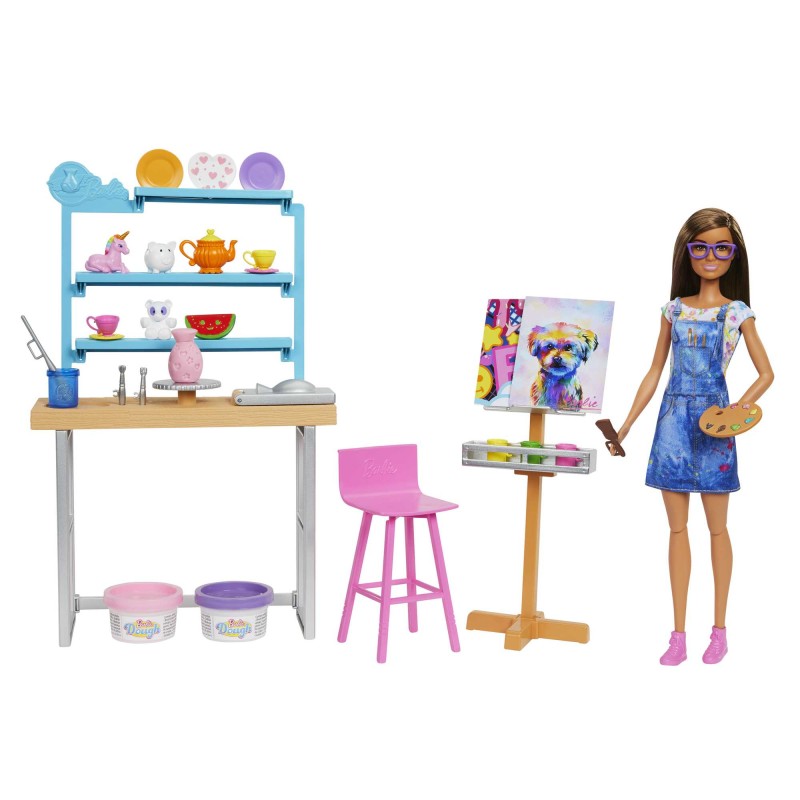Image of Barbie Relax and Create Atelier - Playset con Bambola e Plastilina per Vasi Pittura 25+ Accessori Alta 29 cm Regalo Bambini 3-7