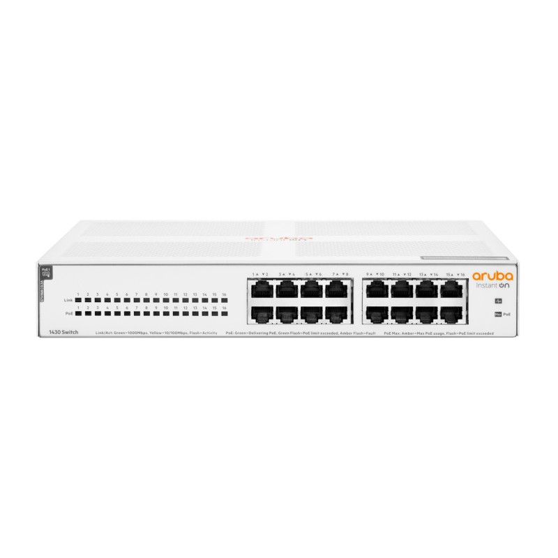 Aruba Instant On 1430 16G Class4 PoE 124W Non gestito L2 Gigabit Ethernet (10/100/1000) Supporto Power over (PoE) 1U Bianco