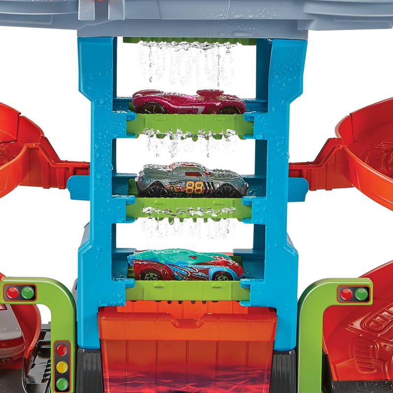 Image of Hot Wheels City Mega Torre Autolavaggio, include 1 macchinina Color Shifters e pratici serbatoi per acqua