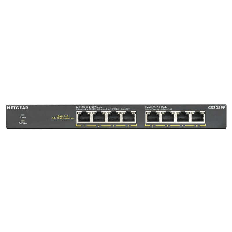 NETGEAR GS308PP Non gestito Gigabit Ethernet (10/100/1000) Supporto Power over (PoE) Nero