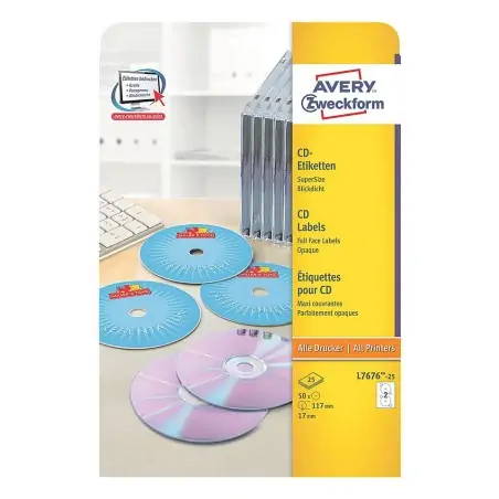 Avery Etichette Full-Face bianche per CD - per stampanti Laser - Ø 117 mm