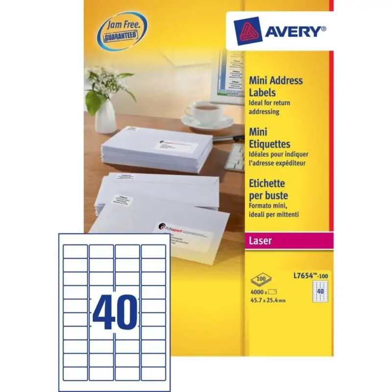 Image of Avery L7654-100 Etichetta per stampante Bianco autoadesiva
