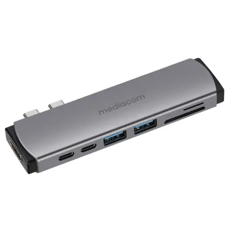 Mediacom MD-M201 Port-Replikator und Laptop-Dockingstation, kabelgebunden, USB 3.2 Gen 1 (3.1 Gen 1), Typ C, Aluminium