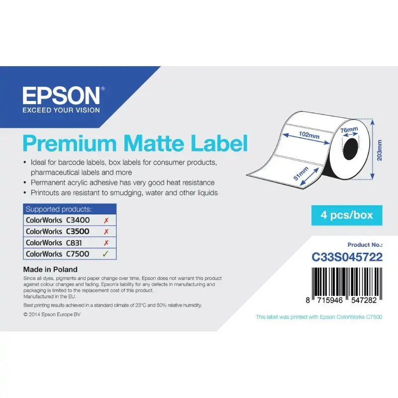 Image of Epson Premium Matte Label - Die-cut Roll: 102mm x 51mm, 2310 labels