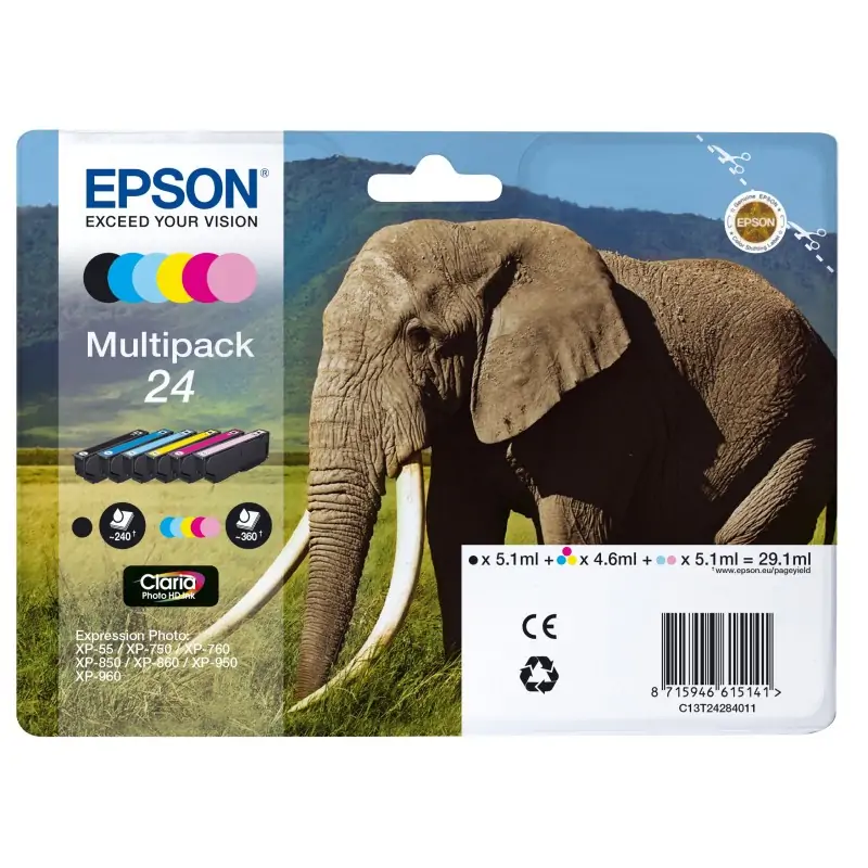 Image of Epson Elephant Multipack 6-colours 24 Claria Photo HD Ink