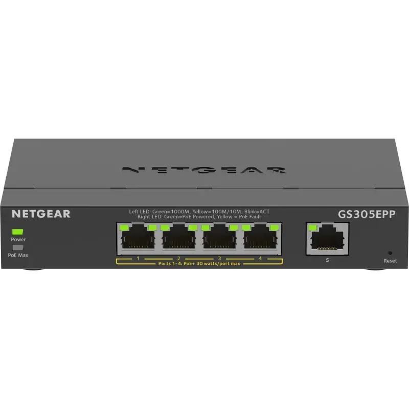 Image of NETGEAR 5-Port Gigabit Ethernet High-Power PoE+ Plus Switch (GS305EPP) Gestito L2/L3 Gigabit Ethernet (10/100/1000) Supporto
