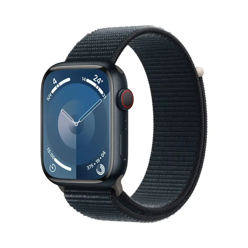 Image of Apple Watch Series 9 GPS + Cellular Cassa 45mm in Alluminio Mezzanotte con Cinturino Sport Loop