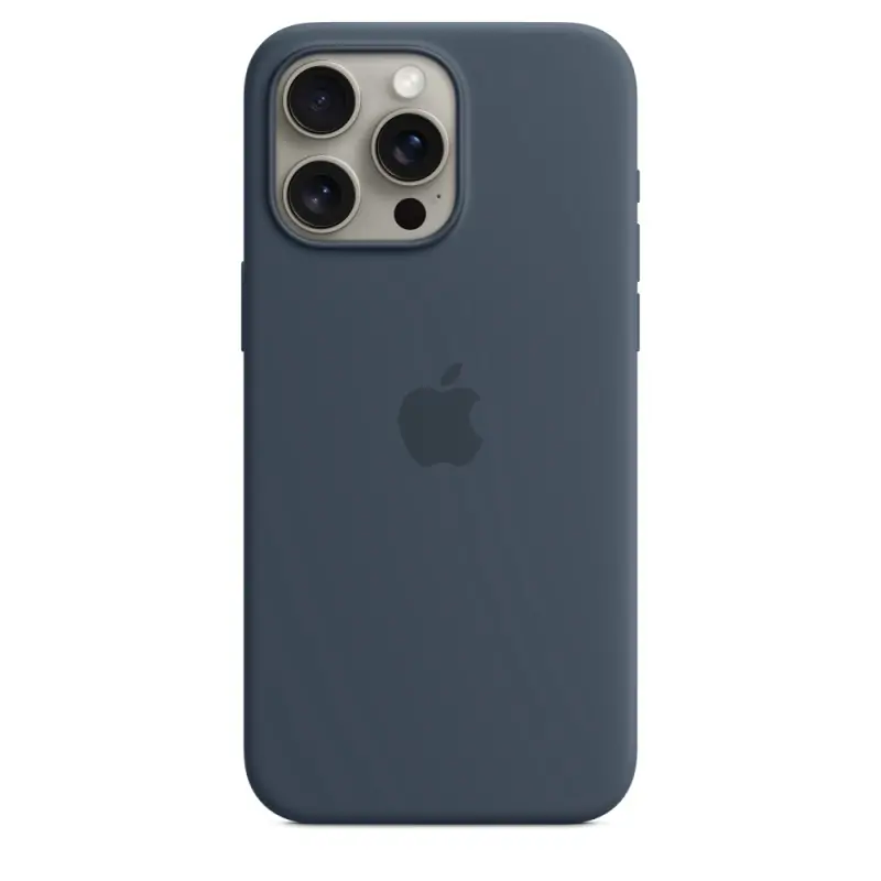 Image of Apple Custodia MagSafe in silicone per iPhone 15 Pro Max - Blu Tempesta
