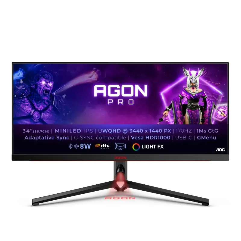 Image of AOC AGON PRO AG344UXM Monitor PC 86.4 cm (34") 3440 x 1440 Pixel UltraWide Quad HD LED Nero, Rosso