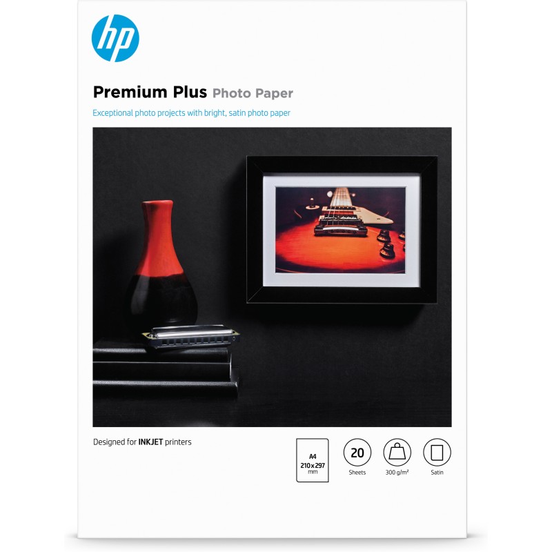 Image of HP Carta fotografica satinata Premium Plus, 300 g/m2, A4 (210 x 297 mm), 20 fogli