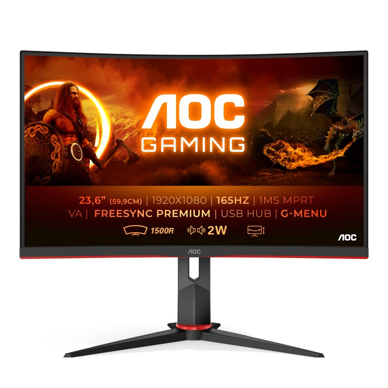 Image of AOC G2 C24G2U/BK Monitor PC 59.9 cm (23.6") 1920 x 1080 Pixel Full HD LED Nero, Rosso