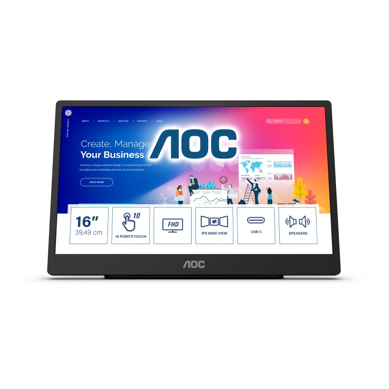 Image of AOC 16T2 Monitor PC 39.6 cm (15.6") 1920 x 1080 Pixel Full HD LED Touch screen Nero