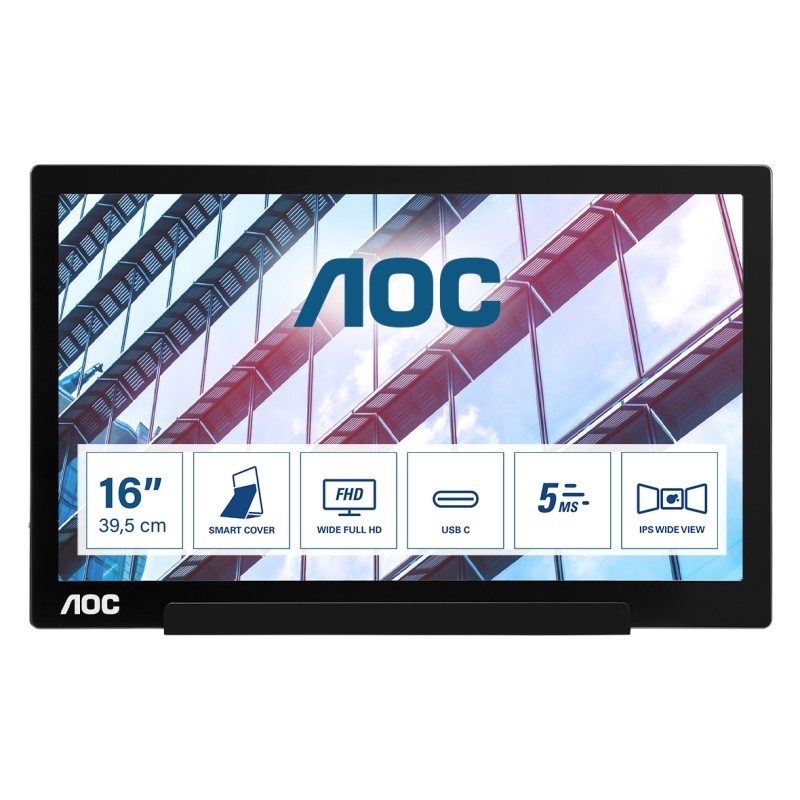 Image of AOC 01 Series I1601P Monitor PC 39.6 cm (15.6") 1920 x 1080 Pixel Full HD LED Argento, Nero