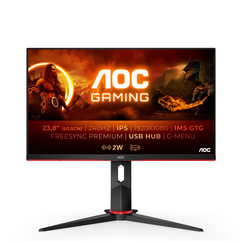 Image of AOC G2 24G2ZU/BK LED display 60.5 cm (23.8") 1920 x 1080 Pixel Full HD Nero, Rosso