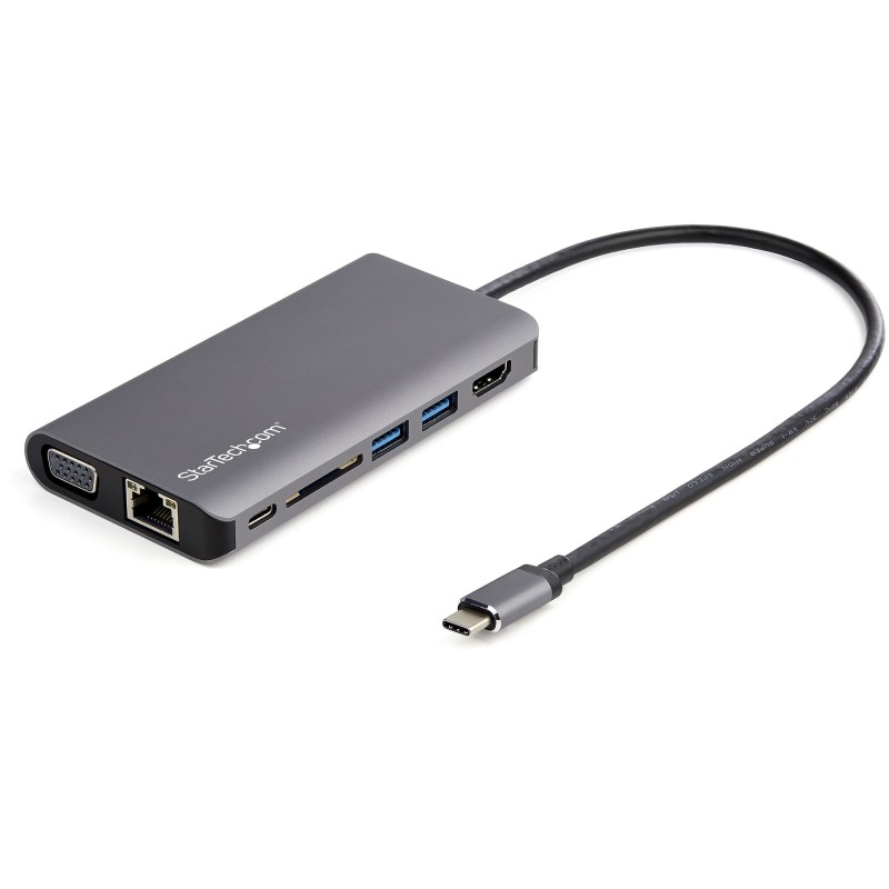 Image of StarTech.com Adattatore multiporta USB C - Mini dock da viaggio USB-C con HDMI 4K o VGA 1080p Hub 3.0 3x, SD, GbE, audio