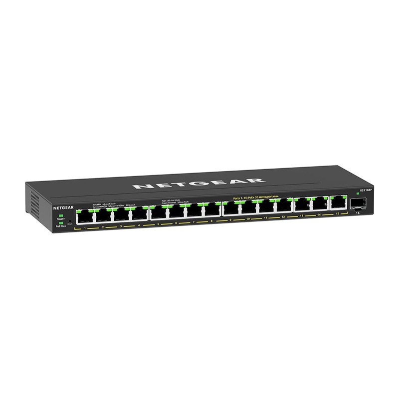 Image of NETGEAR GS316EP-100PES switch di rete Gestito Gigabit Ethernet (10/100/1000) Supporto Power over (PoE) Nero