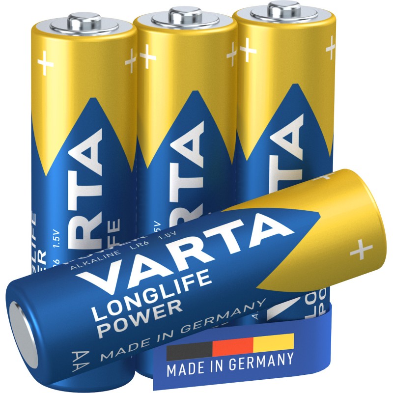 Image of Varta Longlife Power, Batteria Alcalina, AA, Mignon, LR6, 1.5V, Blister da 4. Made in Germany