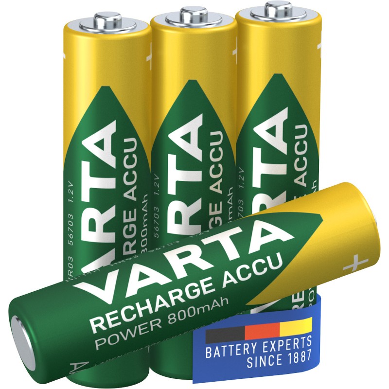 Image of Varta Recharge Accu Power AAA 800 mAh Blister da 4 (Batteria NiMH Precaricata, Micro, ricaricabile, pronta all'uso)