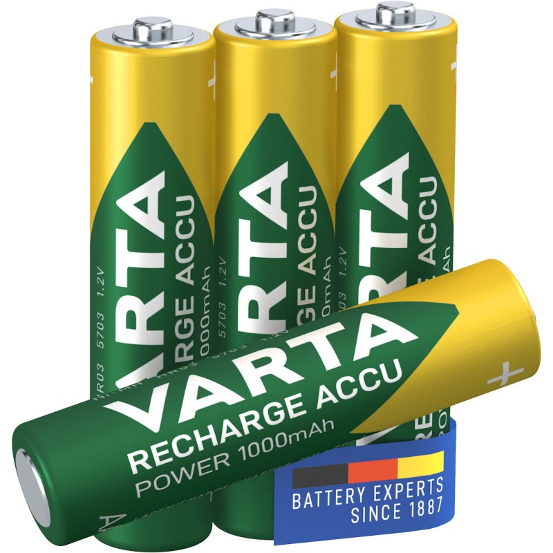 Image of Varta Recharge Accu Power AAA 1000 mAh Blister da 4 (Batteria NiMH Precaricata, Micro, ricaricabile, pronta all'uso)