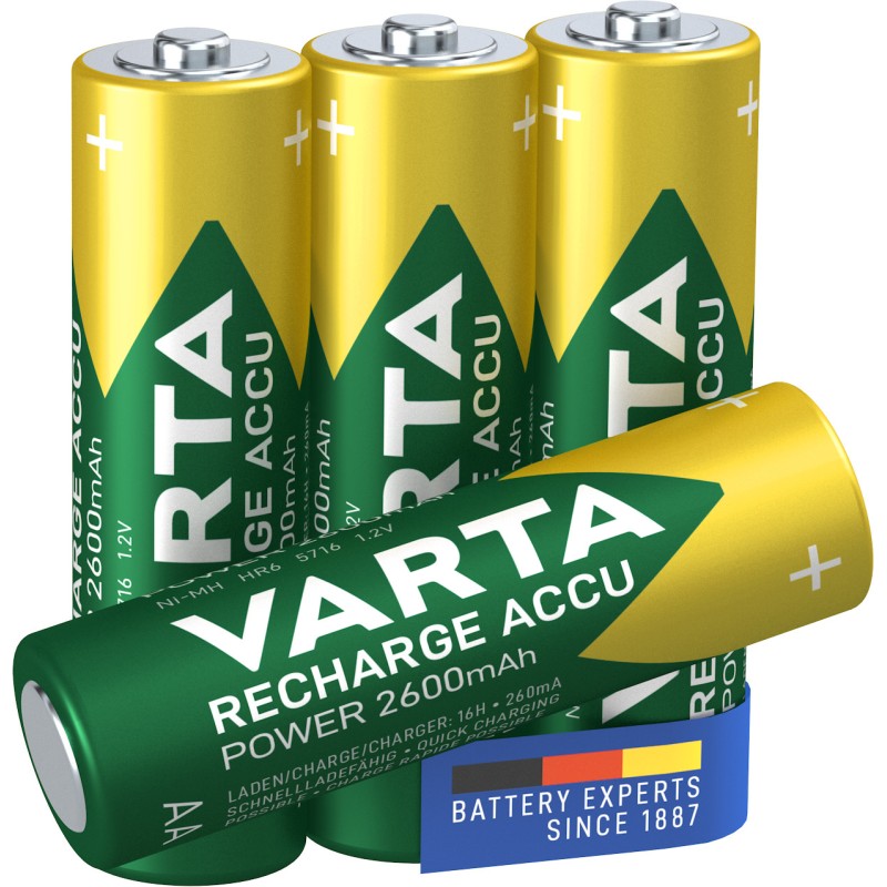 Image of Varta Recharge Accu Power AA 2600 mAh Blister da 4 (Batteria NiMH Precaricata, Mignon, batteria ricaricabile, pronta all'uso)