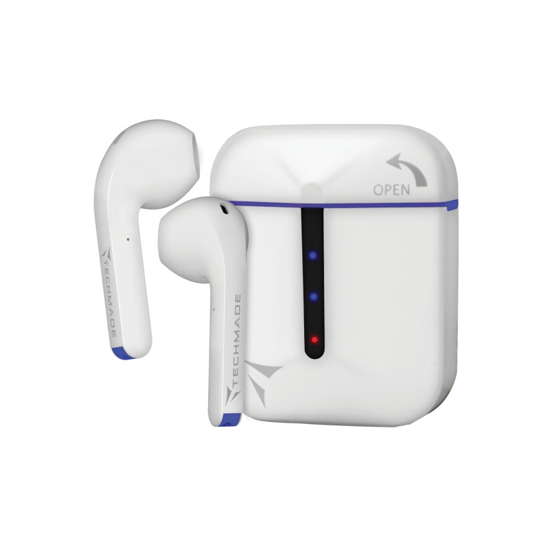 Image of Techmade TM-H21T-BLU cuffia e auricolare Cuffie Wireless In-ear MUSICA Bluetooth Blu, Bianco