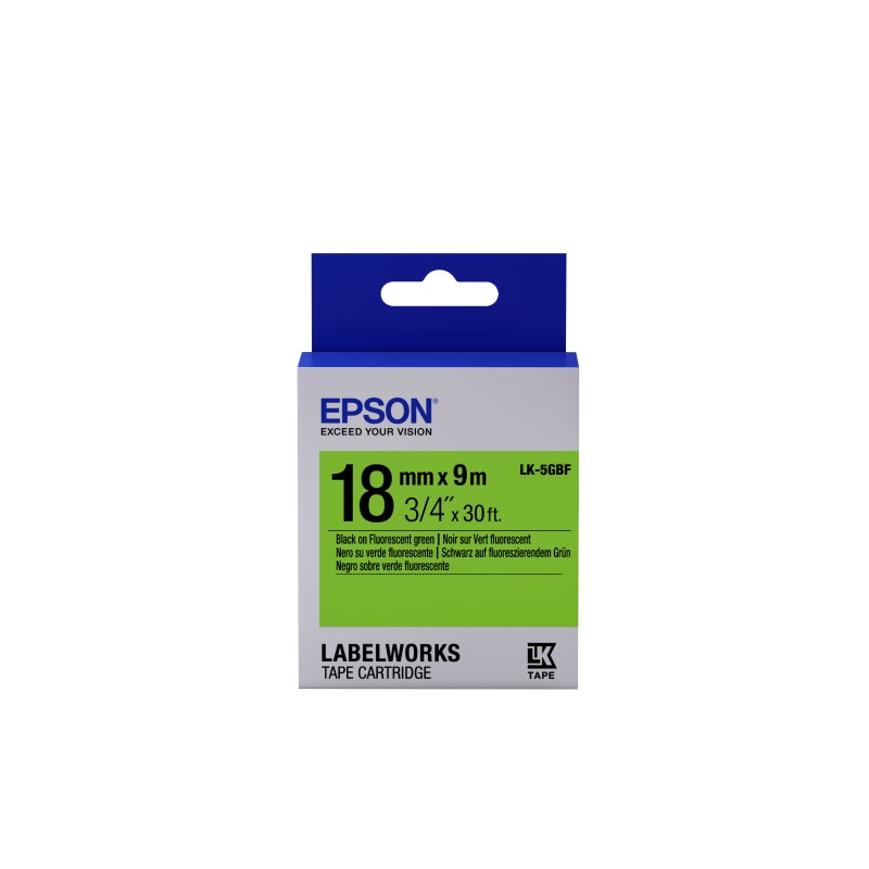 Epson Nastro fondo Fluorescente Verde per testo Nero 18/9 LK-5GBF