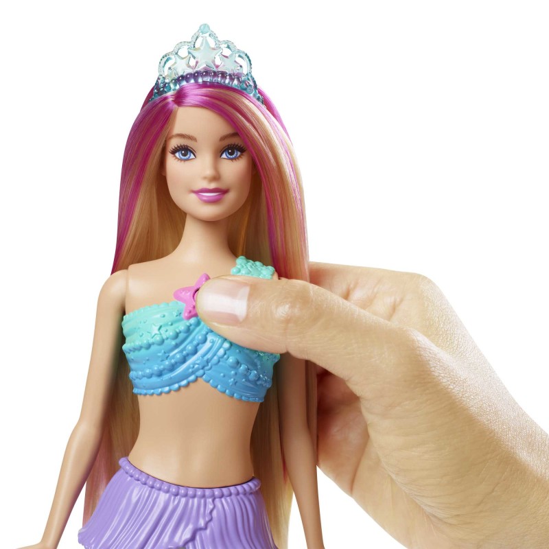 Image of Barbie Dreamtopia Sirena Luci Scintillanti Bambola Bionda con Coda che si Illumina, Attivano Acqua e Capelli Ciocche Rosa