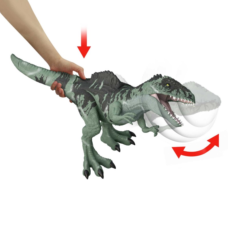 Image of Mattel Jurassic World Gigantosauro Attacco Letale con fauci mobili, ruggito e movimenti
