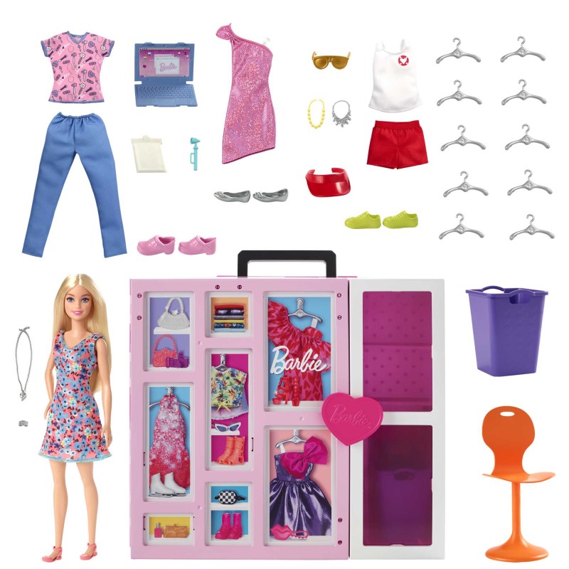 Image of Barbie Fashionistas Armadio dei Sogni Playset con bambola bionda, largo più di 60 cm, 15+ aree per riporre gli accessori
