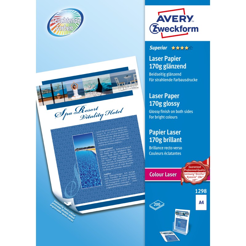 Image of Avery 1298 carta inkjet A4 (210x297 mm) Lucida 200 fogli Bianco