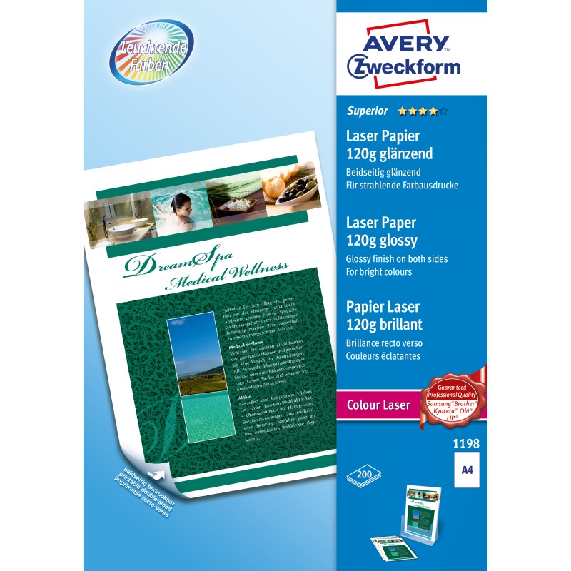 Image of Avery Premium Colour Laser Photo Paper 120 g/m² carta inkjet A4 (210x297 mm) Lucida Bianco
