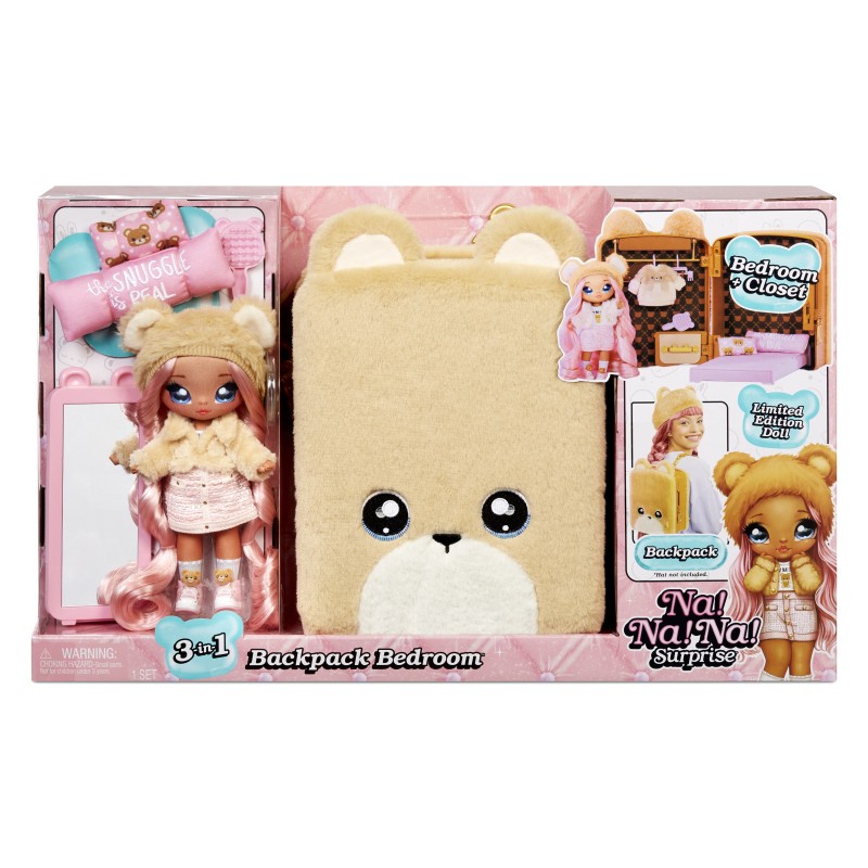 Image of MGA Entertainment Na! Surprise 3-in-1 Backpack Bedroom Series 2 Playset - Sarah Snuggles (Teddy Bear)