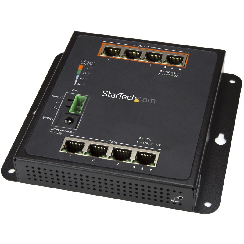 Image of StarTech.com Switch industriale a 8 porte Gigabit PoE - 4 x PoE+ 30W Power Over Ethernet gestito GbE Layer/L2 in metallo