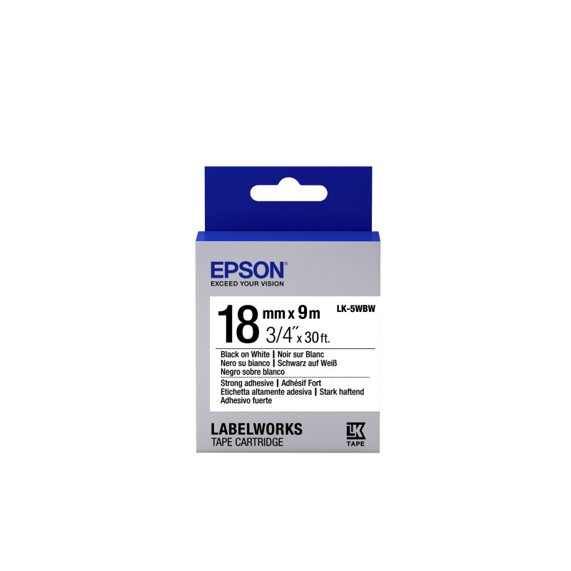 Image of Epson Nastro fondo Bianco per testo Nero, altamente adesivo 18/9 LK-5WBW