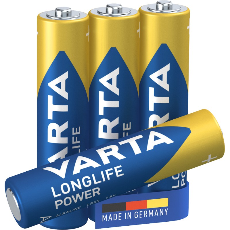 Image of Varta Longlife Power, Batteria Alcalina, AAA, Micro, LR03, 1.5V, Blister da 4. Made in Germany