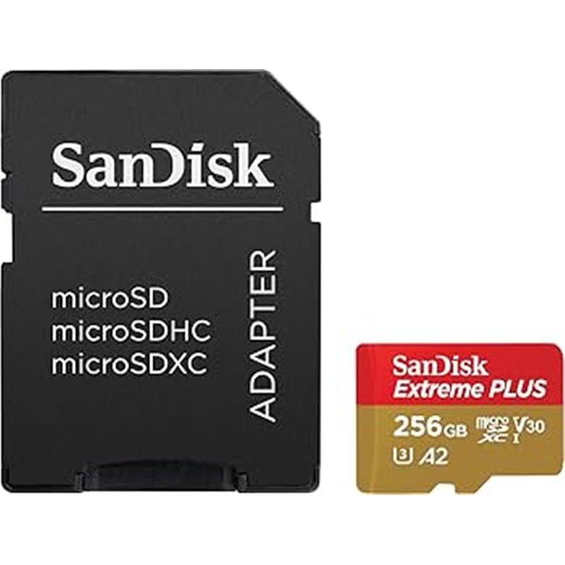 Image of SanDisk Extreme PLUS - Scheda di memoria flash (adattatore da microSDXC a SD in dotazione) - 256 GB - A2 / Video Class V30 / UHS
