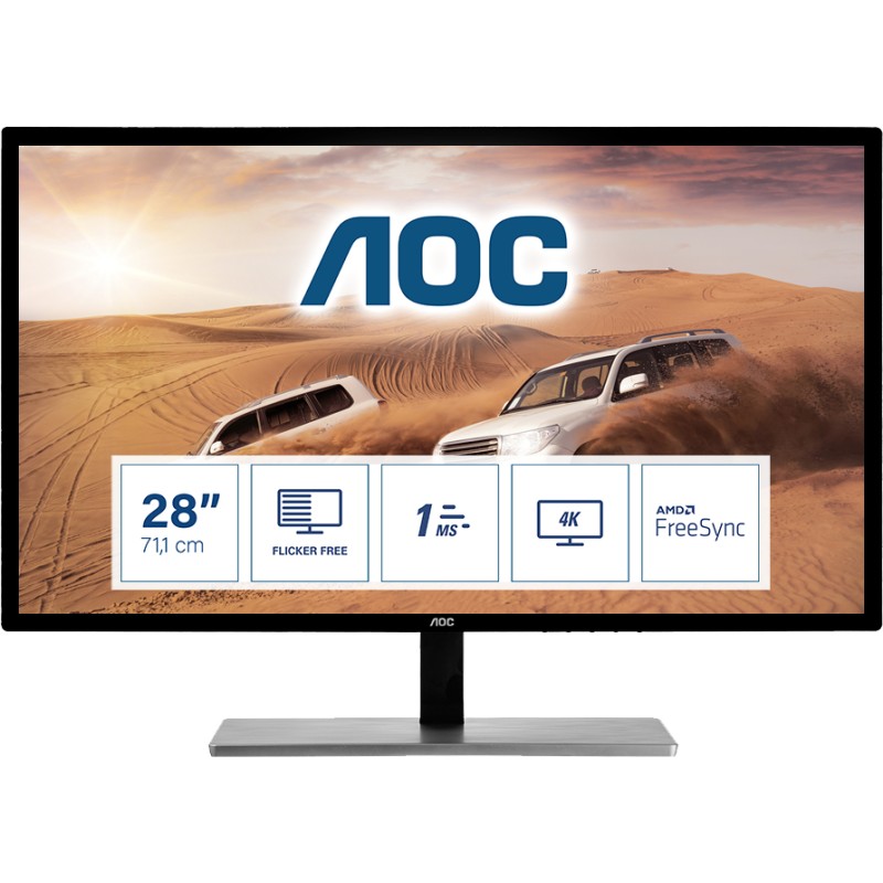 Image of AOC 79 Series U2879VF Monitor PC 71.1 cm (28") 3840 x 2160 Pixel 4K Ultra HD LCD Argento, Nero