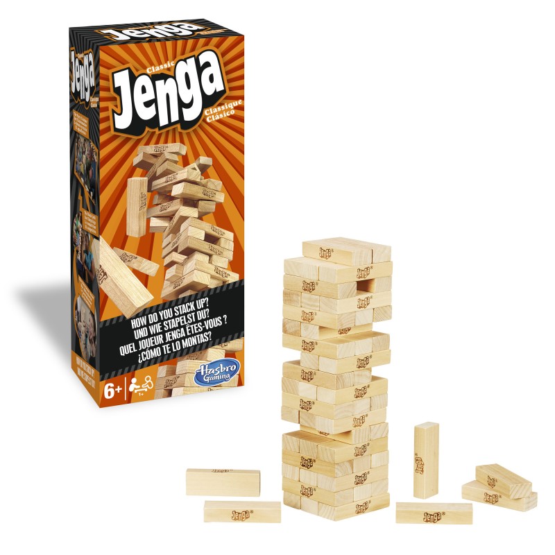 Image of Hasbro Gaming Jenga, gioco in scatola, il originale con i mattoncini di legno, dai 6 anni su