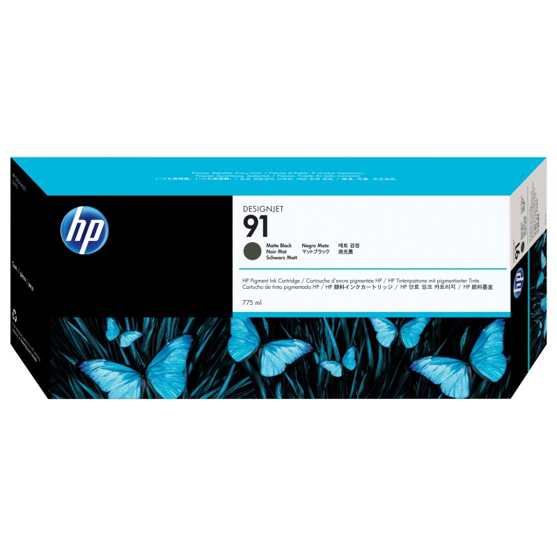 HP Cartuccia di inchiostro pigmentato nero opaco originale DesignJet 91 da 775 ml