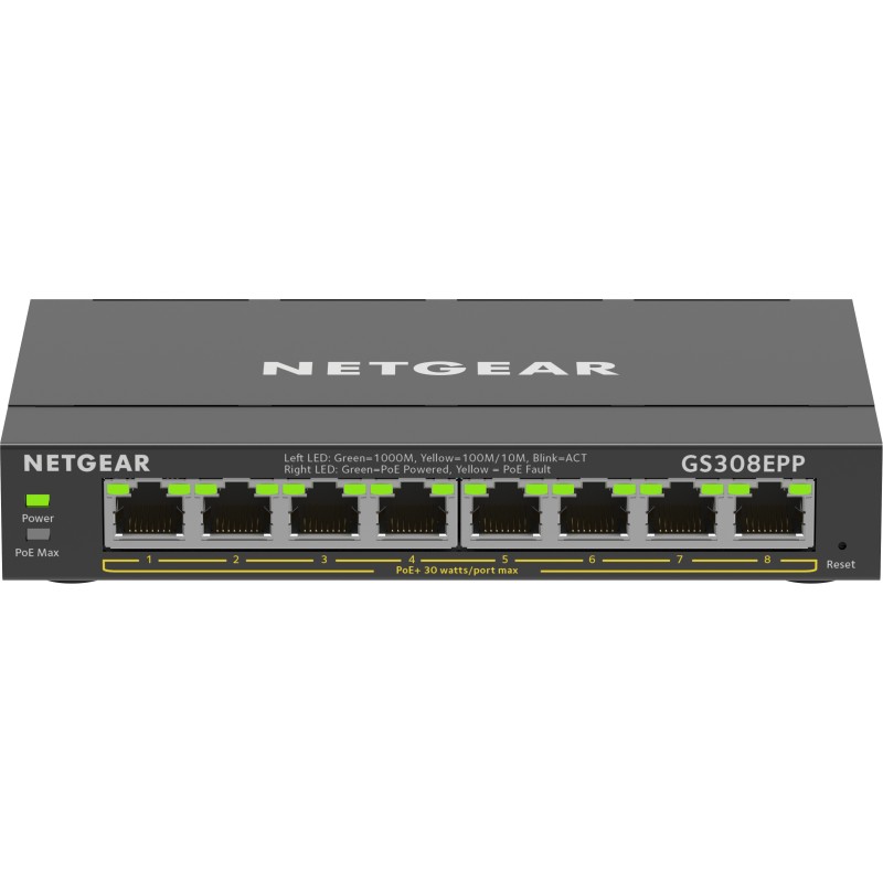 Image of NETGEAR 8-Port Gigabit Ethernet High-Power PoE+ Plus Switch (GS308EPP) Gestito L2/L3 (10/100/1000) Supporto Power over (PoE)