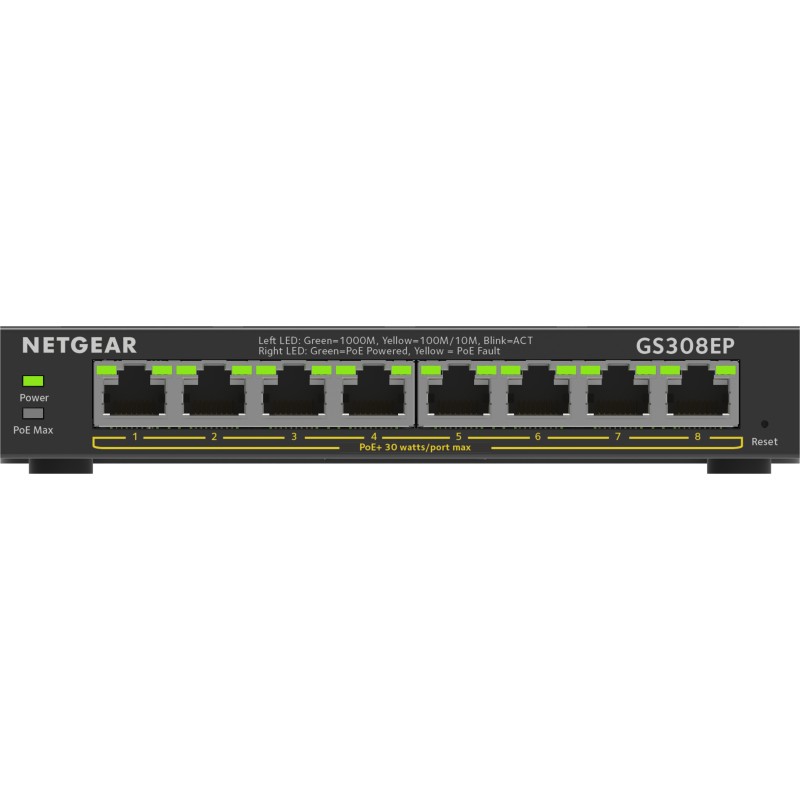Image of NETGEAR 8-Port Gigabit Ethernet PoE+ Plus Switch (GS308EP) Gestito L2/L3 (10/100/1000) Supporto Power over (PoE) Nero