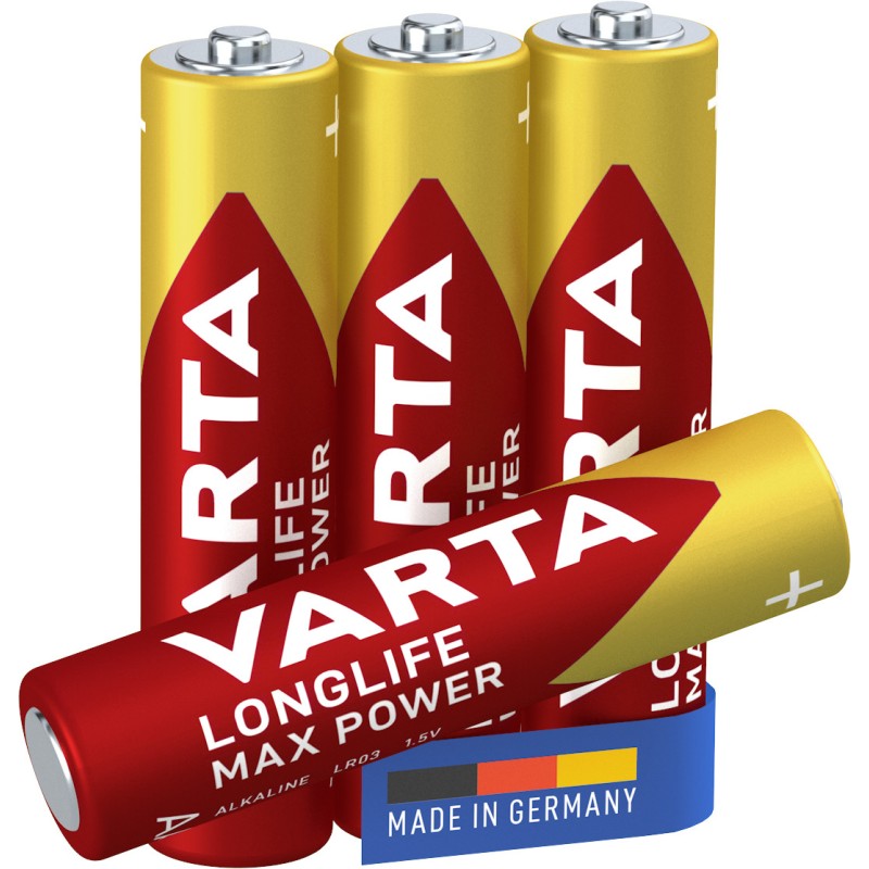 Image of Varta Longlife Max Power, Batteria Alcalina, AAA, Micro, LR03, 1.5V, Blister da 4. Made in Germany