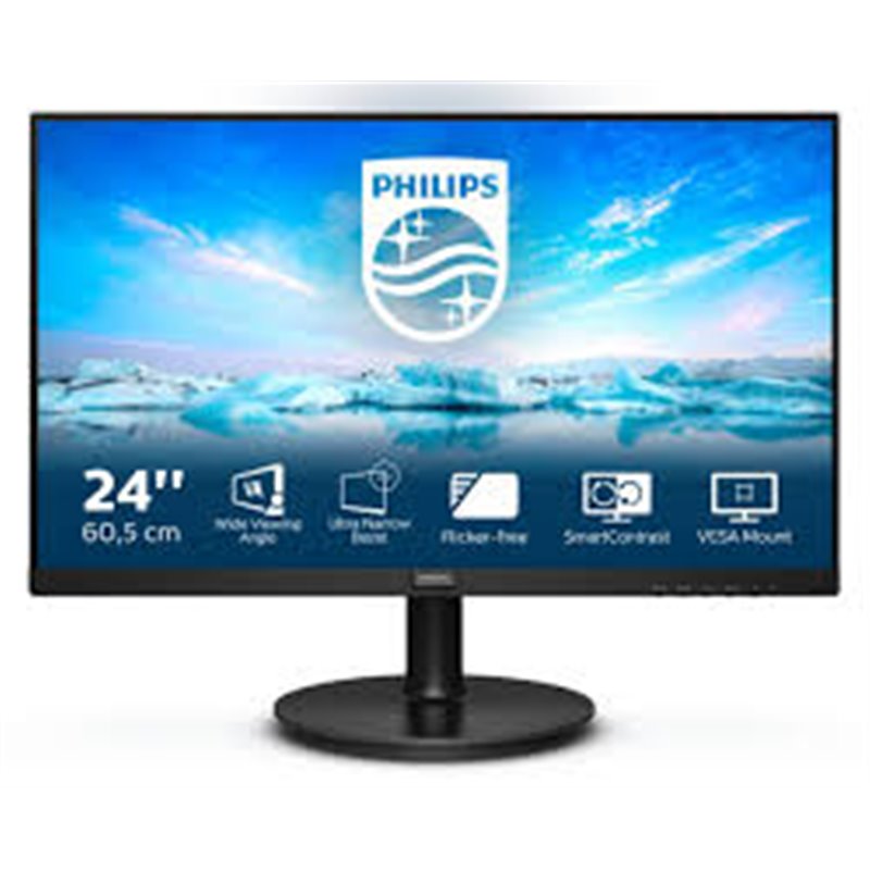 Image of MONITOR PHILIPS LCD VA LED 23.8" Wide 241V8LA/00 4ms LowBlue MM FHD 3000:1 BLACK VGA HDMI Vesa Fino:29/03