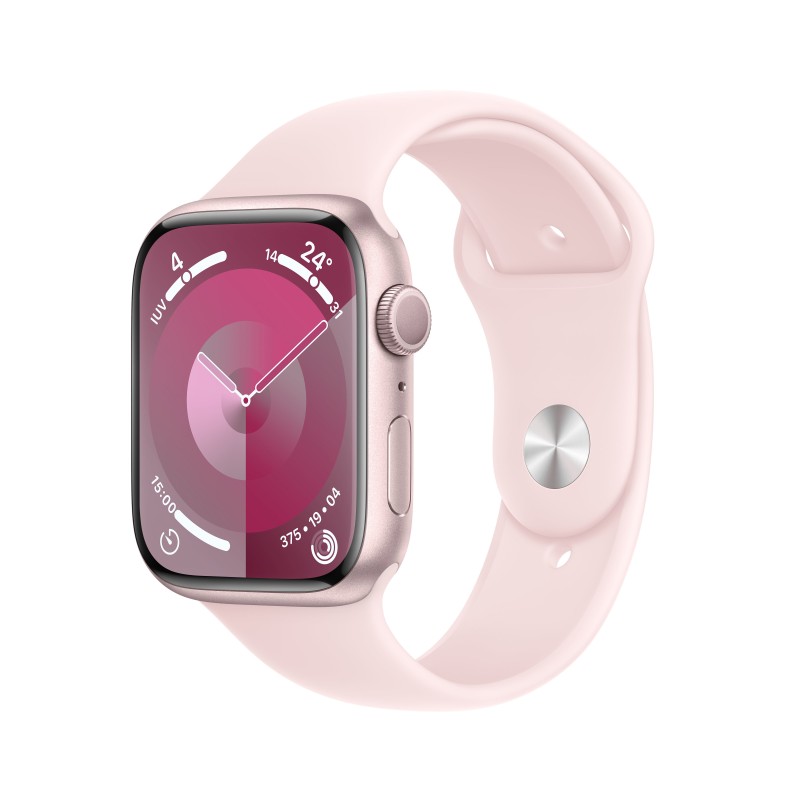 Image of Apple Watch Series 9 GPS Cassa 45mm in Alluminio Rosa con Cinturino Sport Rosa Confetto - S/M