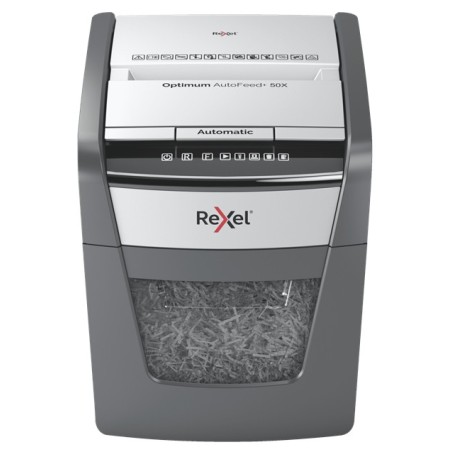 Rexel Optimum AutoFeed+ 50X destruidora de papel Trituração transversal 55 dB 22 cm Preto, Cinzento