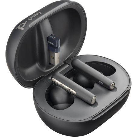 POLY Voyager Free 60+ UC M Carbon Black Earbuds +BT700 USB-A Adapter +Touchscreen-Ladeetui