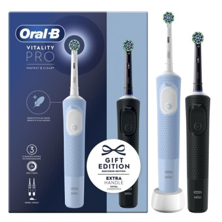 Oral-B Vitality Pro Duo Erwachsener Rotierende-vibrierende Zahnbürste Schwarz, Blau, Weiß